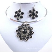 Schwarze Steinblume, Ruhm attraktive, modische Dame Necklace Set (XJW12598)